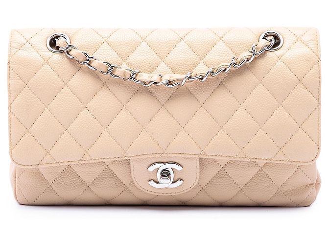 Chanel Beige Medium Classic Caviar Double Flap