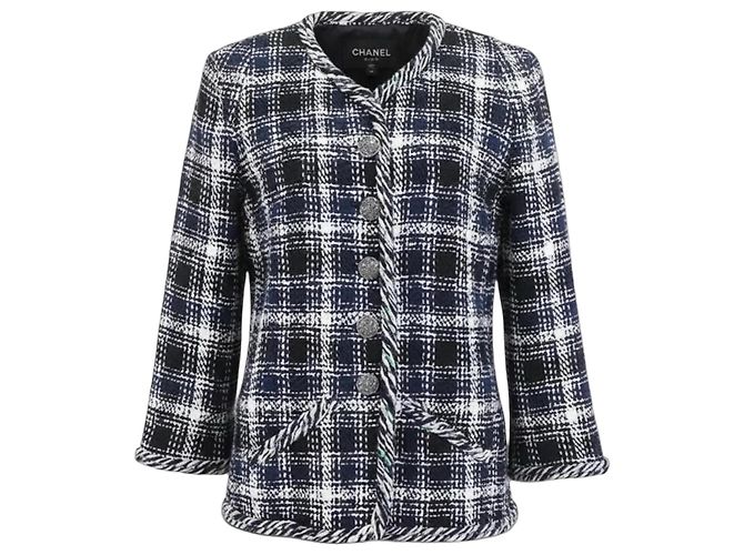 Giacca in Tweed Chanel Blu Bianco e Nero