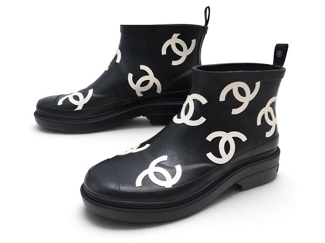 BOTAS DE LLUVIA CORTAS CHANEL NUEVAS G45076 MULTI LOGO CC 38