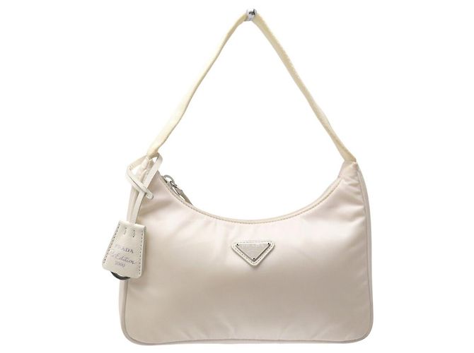 BOLSO PRADA 1NE515 MINI RE-EDITION 2000 DE NYLON BLANCO BAGUETTE BAG