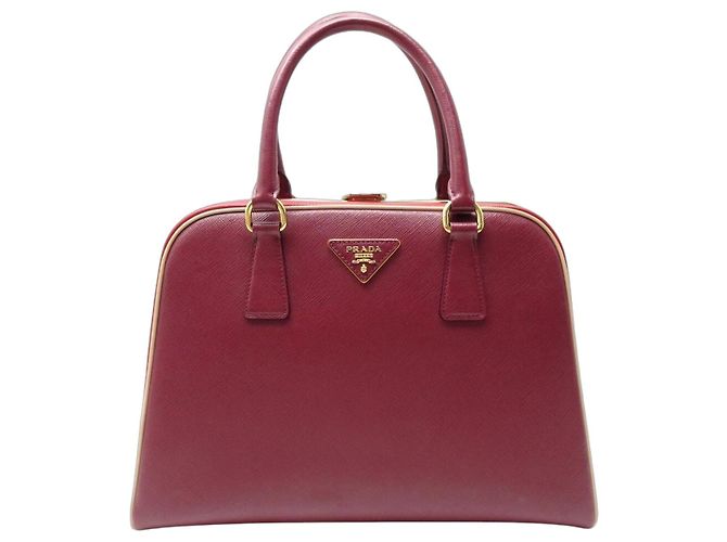 PRADA PYRAMID FRAME BL0808 HANDTASCHE AUS ROTEM BICOLOR SAFFIANO-LEDER BAG