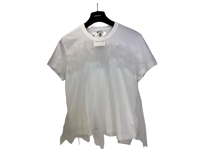 Comme Des Garcons Comme des Garçons T-shirt de algodão branco com sobreposição de tule