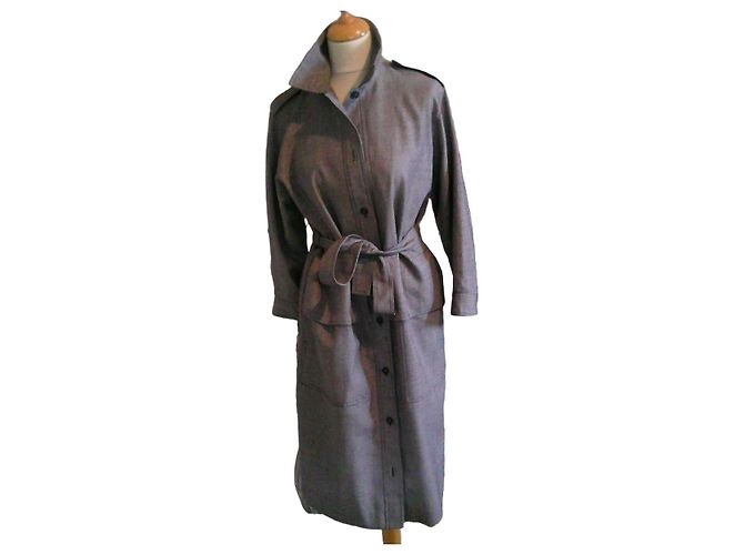 Guy Laroche Grey Houndstooth Wool Coat Dress