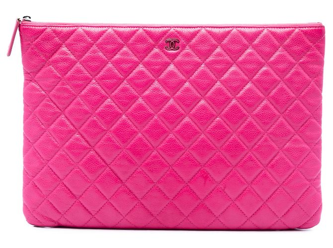 Clutch Chanel Large Quilted Caviar O Case Rosa