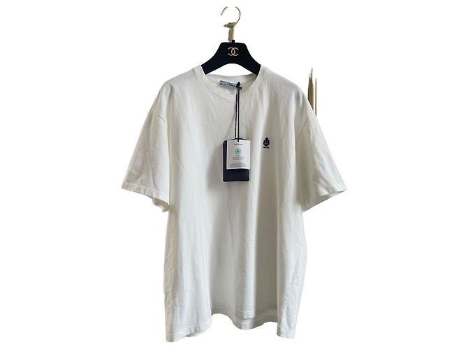 T-shirt Prada bianca in cotone con stampa a lettere