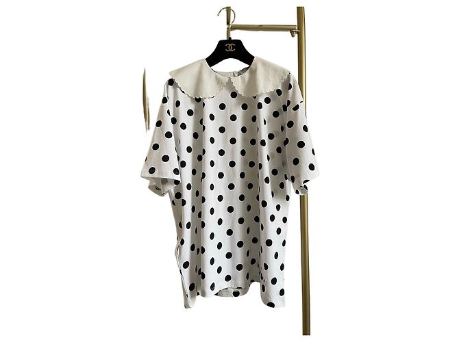 Top Miu Miu de seda con estampado de lunares y cuello bebé