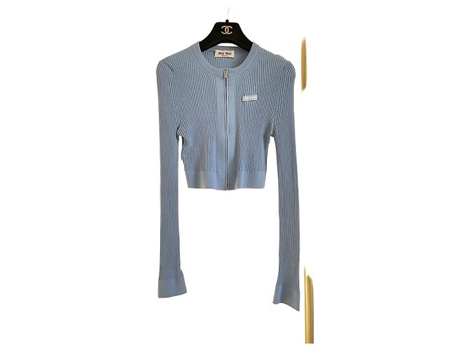 Miu Miu Kurzer Cardigan aus Wolle Blau