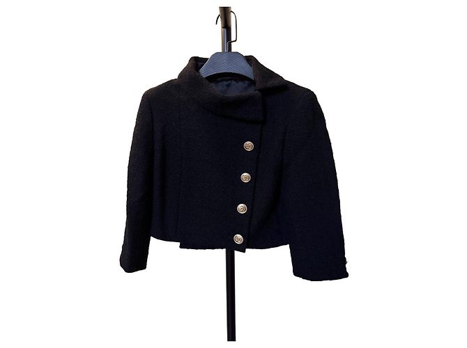 Chanel Black Tweed Jacket with Gold Buttons Size 34