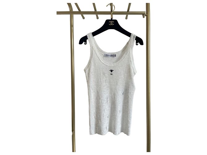 Top Dior Bianco in Cotone con Ricamo Ape