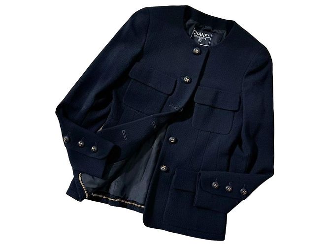 Chanel 93P Wollblazer Jacke Schwarz