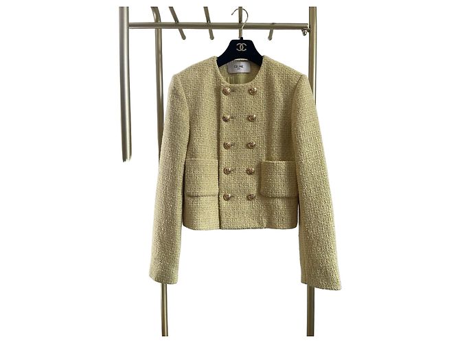 Céline Yellow Tweed Jacket with Gold Buttons