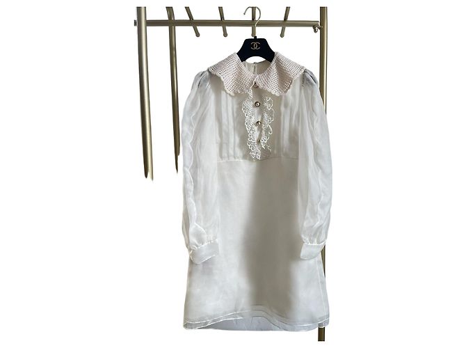 Vestido Miu Miu de seda com colarinho boneca e mangas compridas