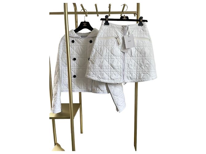 Dior White Wool Skirt Diamond Check Pattern Size 36