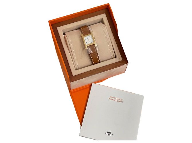 Relógio Hermès H Banhado a Ouro Couro Epsom Marrom