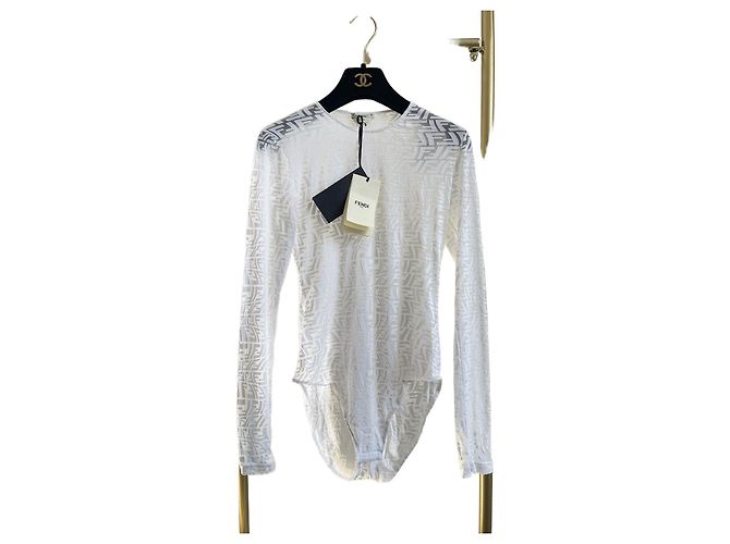 Top Fendi de seda blanco transparente