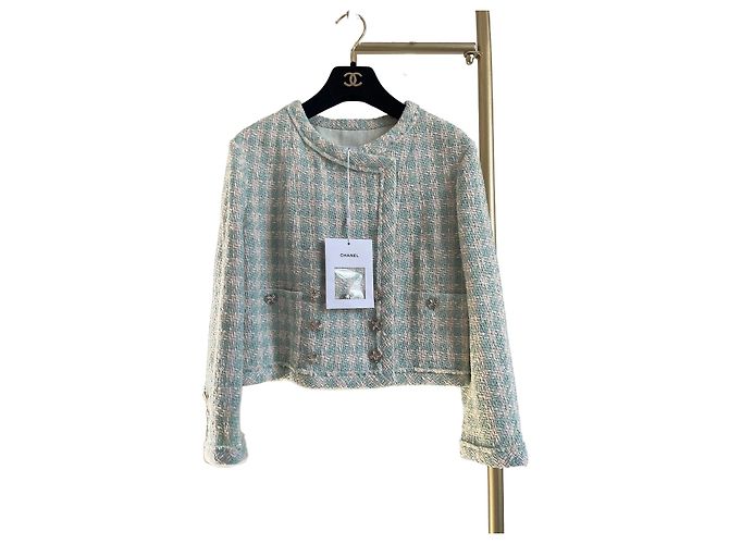 Chanel 23S Tweed Jacke Mintgrün Kariert