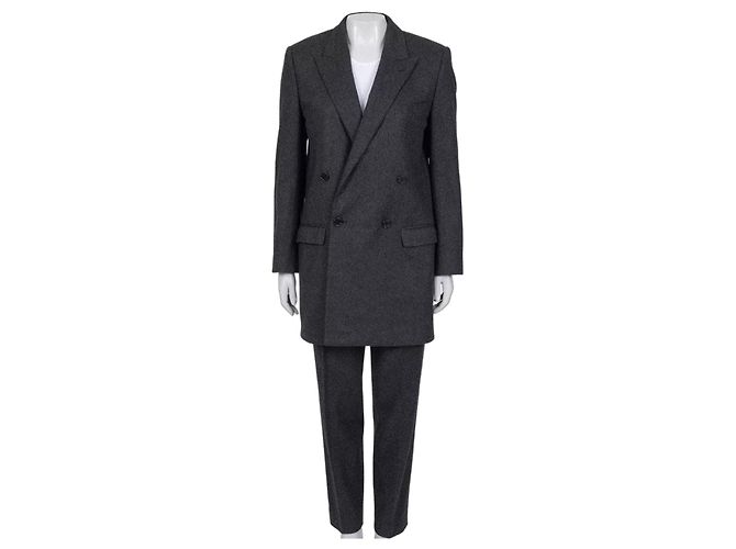 16 Céline Celine Gray Wool Suit: Dbl-Breasted Jacket & Tapered Pants Sz/36 Pre-owned