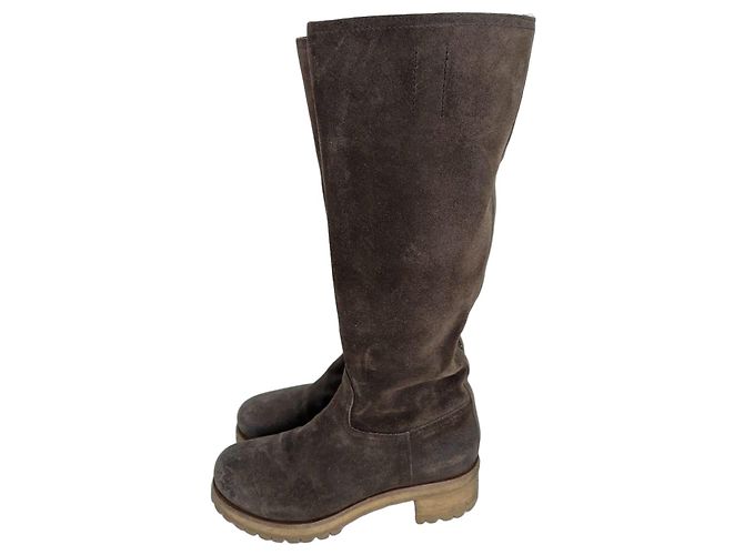 Prada brown leather high boots