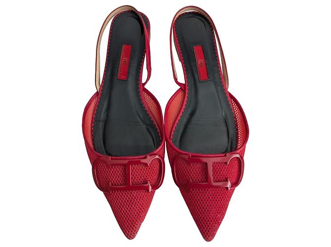 Carolina Herrera Red mesh flat shoes with CH logo