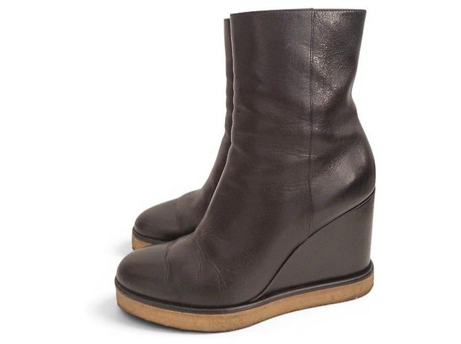 Céline Bottes à plateforme en cuir noir Celine