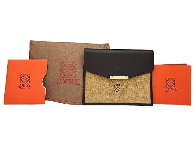 Vintage Loewe Flap Wallet Black Tan c. Late 2000s