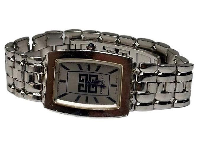 Vintage Givenchy Rectangular Quartz Watch Late 1990s Silver White