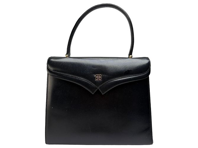 Sac à main structuré en cuir Vintage Givenchy avec poignée supérieure Fin 1970s Black
