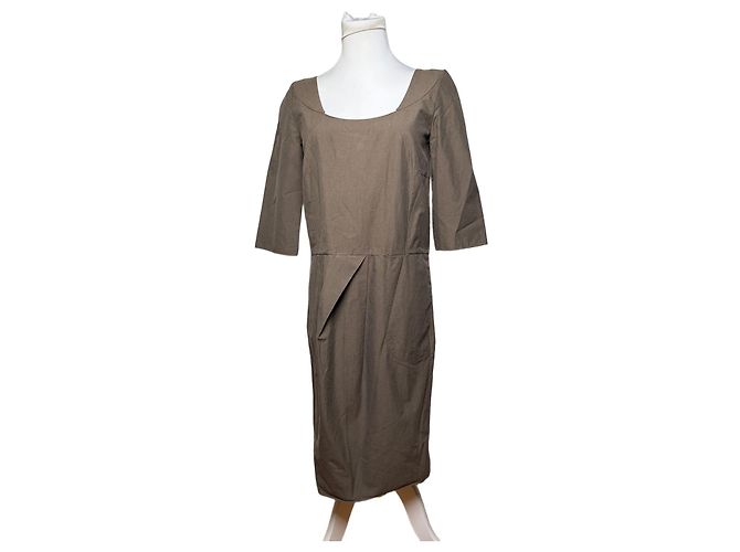 Vintage Marni strukturiertes Baumwoll-Midikleid Braun ca. Mitte der 2000er M