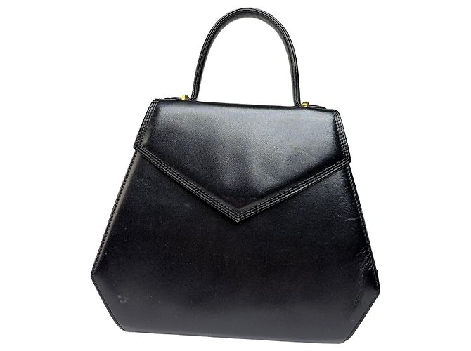 Vintage Givenchy Structured Leather Top-Handle Bag Black Gold