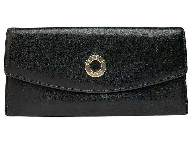 Céline Vintage Celine Smooth Leather Bifold Wallet c. 1998 Black