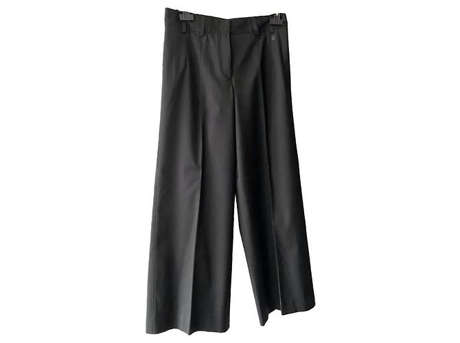 Chanel Pantaloni a Gamba Larga in Seta e Cotone Nero