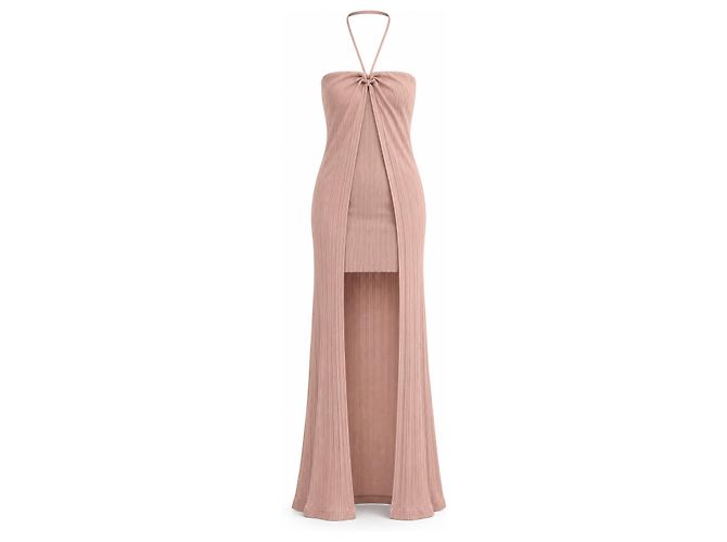 Jacquemus Geripptes Halterneck Maxikleid - Blush-Rosa
