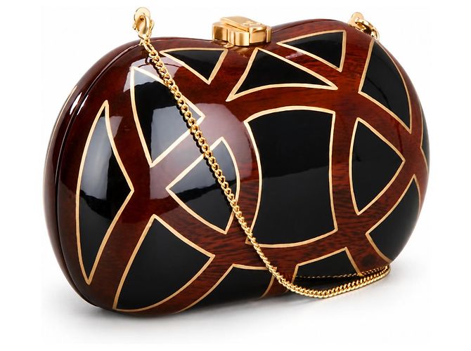 Clutch Rocio in legno e lacca nera geometrica