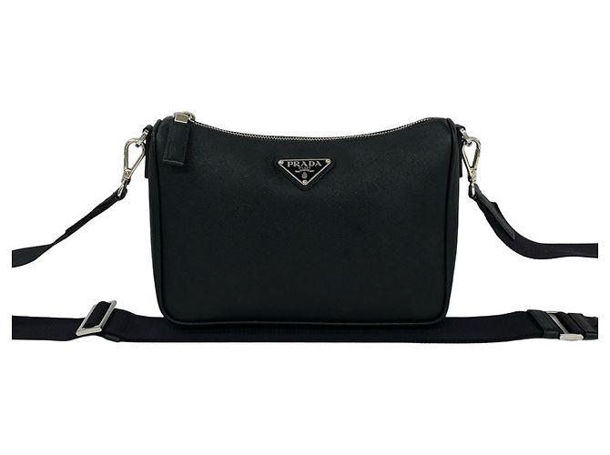 Prada Black Saffiano Leather Shoulder Bag Pouch