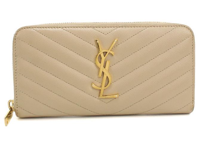 Autre Marque Cartera larga Saint Laurent de piel beige