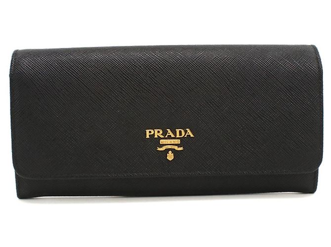 Carteira longa Prada em couro de bezerro preto bi-fold
