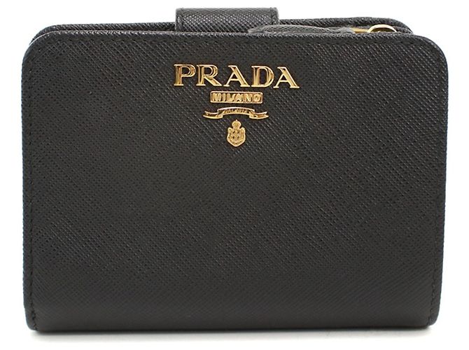 Portafoglio bi-fold Prada in pelle di vitello nera