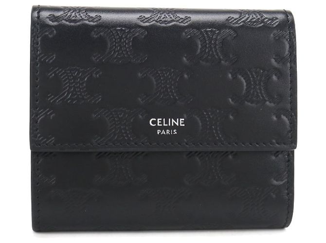 Triomphe Céline Celine Tri-fold Wallet in Black Leather