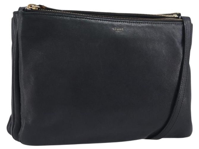 Céline Bolsa de Ombro Trio CELINE em Couro Preto e Dourado