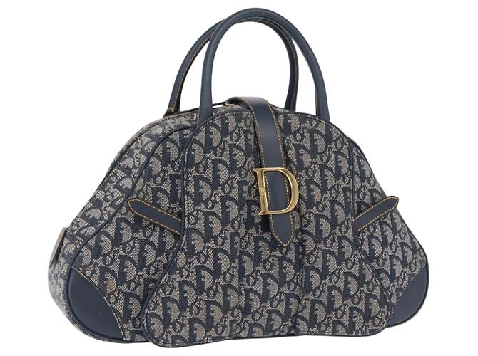 Christian Dior Trotter Canvas Double Saddle Handtasche Navy Goldfarben