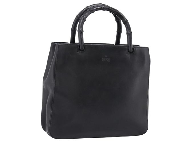 GUCCI Bamboo Handtasche Leder Schwarz Silber 002 1061