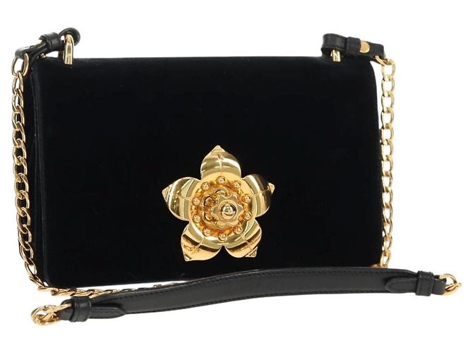 Bolso de hombro con cadena PRADA Terciopelo Negro Oro
