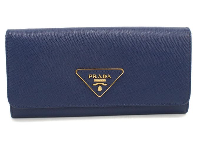 Portafoglio lungo Prada bifold in pelle di vitello Navy