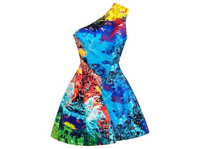 Mary Katrantzou Vestido Asimétrico Estampado Aquarium Primavera 2012