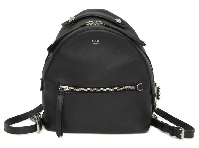 Fendi By The Way Flower Black Leather and Beads Backpack