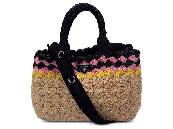 Borsa Satchel Prada in rafia beige