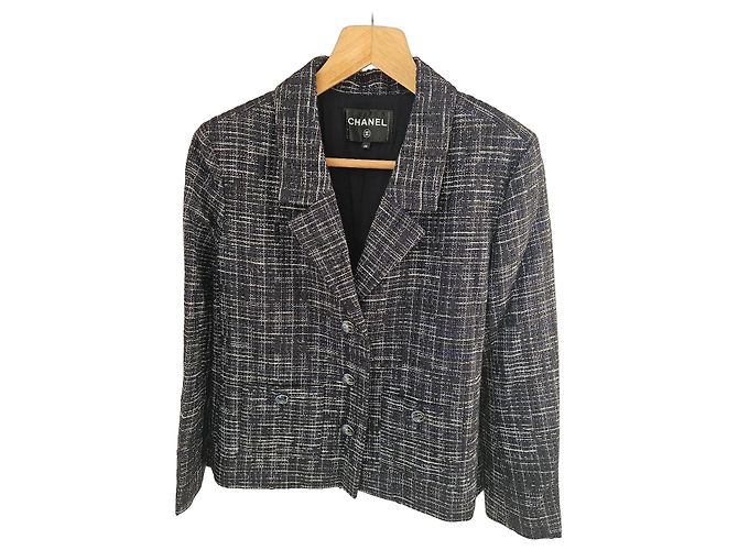 Chaqueta de tweed CHANEL negra con blanco