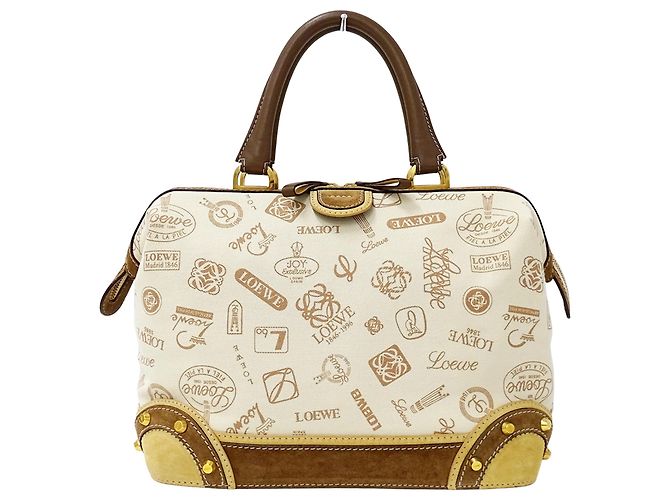 Bolsa Boston Loewe em lona bege e castanha