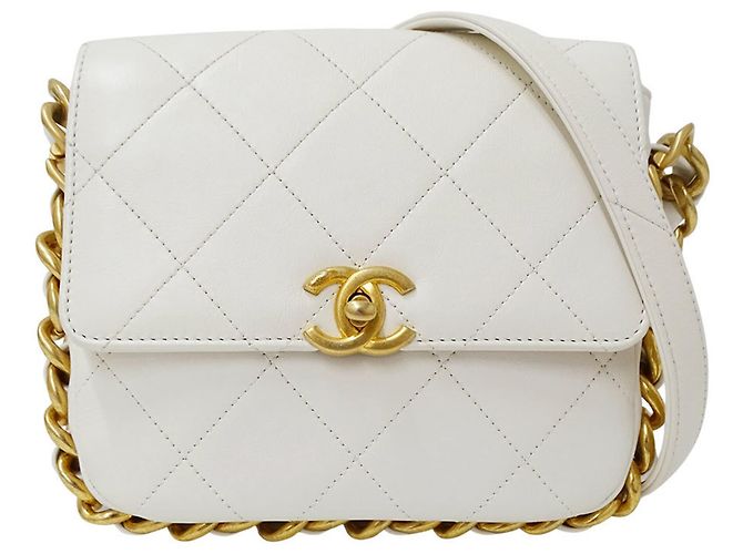 Timeless Bolsa de ombro Chanel em couro branco