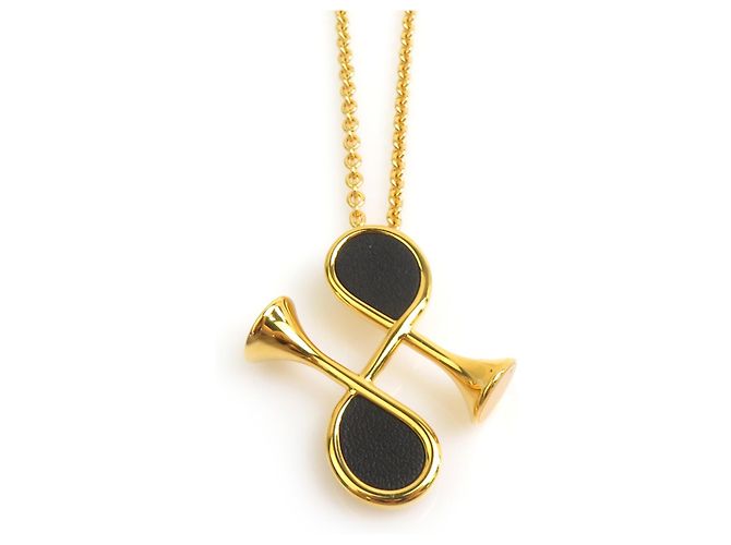 Hermès Collana in pelle nera e oro Hermes